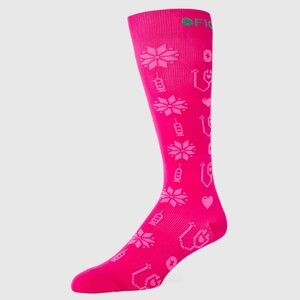 FIGS New DO IT WITH HEART Compression Socks Large Pink Hearts Green Accents